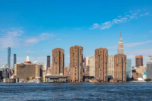 New York, USA - October 10, 2017: panorama of New York with river Hudson and UN building.