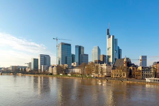 Frankfurt, Germany - January 9, 2018: view to skyline of Frankfurt  with river Main.