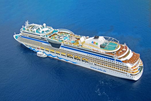 Hamburg, Germany - January 29, 2018: aerial of the german cruise ship aida in the ocean.
