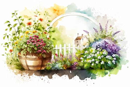 spring garden background illustration, generated ai