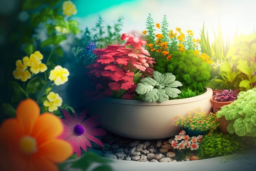 illustration of flower pots and flowers on a white background