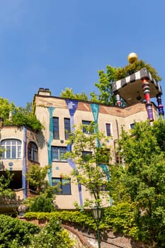 Bad Soden, Germany - May 21, 2018: The view of Hundertwasser house in Bad Soden, Germany.