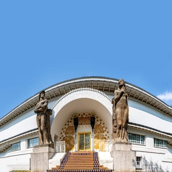 Darmstadt, Germany - April 21, 2018: entrance to the Ernst-Ludwig House at the mathildenhoehe in Darmstadt. Architect Joseph Maria Olbricht built the art nouveau house in 1900.