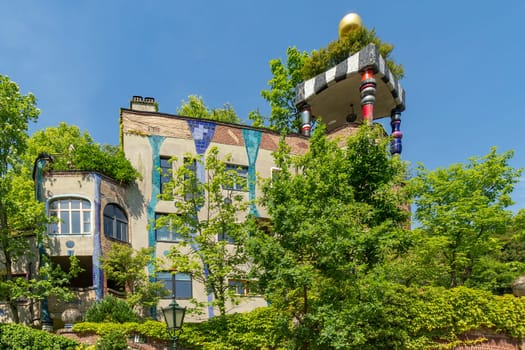 Bad Soden, Germany - May 21, 2018: The view of Hundertwasser house in Bad Soden, Germany.