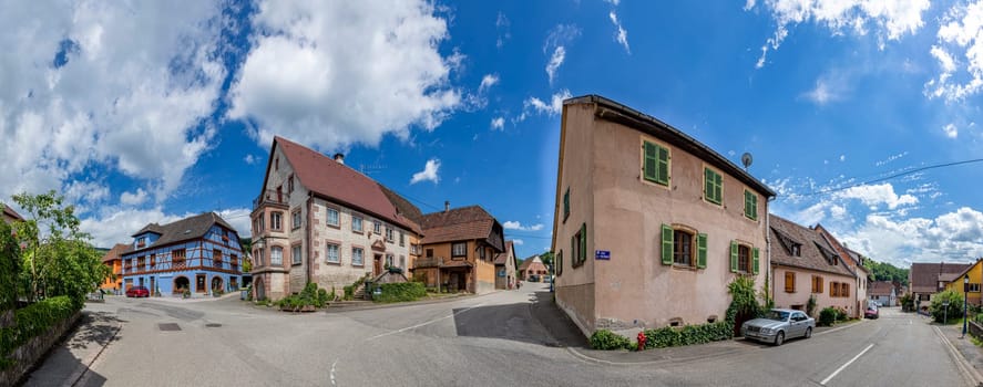 Albe, France - June 19, 2018: main street in the small village of Albe in the Alsace region, France