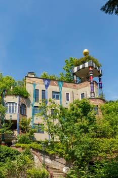 Bad Soden, Germany - May 21, 2018: The view of Hundertwasser house in Bad Soden, Germany.