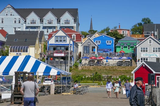 Nova Scotia, Canada - September 9, 2018: Located in the heart of historic Lunenburg, The Fish Shack features a simple menu of seaside favourites, sourced locally, and classically prepared. Stunning harbour views from either patio.