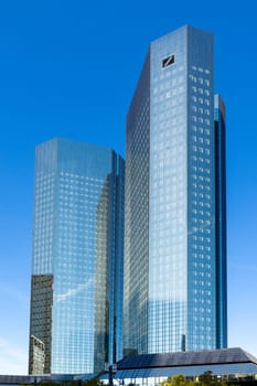 Frankfurt, Germany - September 16, 2018: German Bank twin tower headquarter in Frankfurt am Main, Germany.