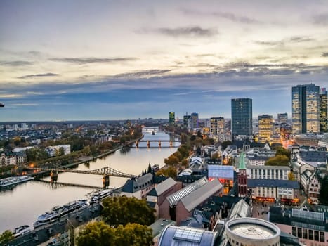 Frankfurt, Germany - November 11, 2018: view to skyline of Frankfurt in sunset, Germany