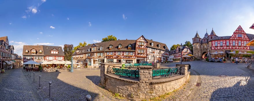 Braunfels, Germany - July 18, 2018: view to market square of Braunfels with historic old timbered houses.