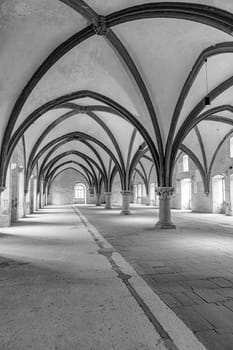 Eberbach, Germany - December 29, 2018: Monks dormitory at monastery Eberbach in Germany.