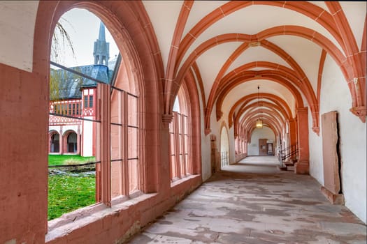 Eberbach, Germany - December 29, 2018: aisle at the cloister of Eberbach in Germany.