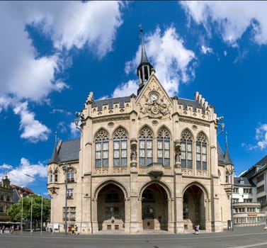Erfurt, Germany - July 29, 2018: facade of historic city hall in Erfurt, Germany, Europe.