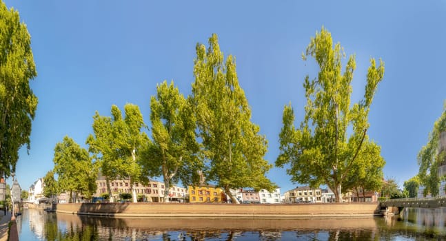 Bad Kreuznach, Germany - August 19, 2018: Bad Kreuznach, Brueckenhaeuser, Germany under blue sky with alley.