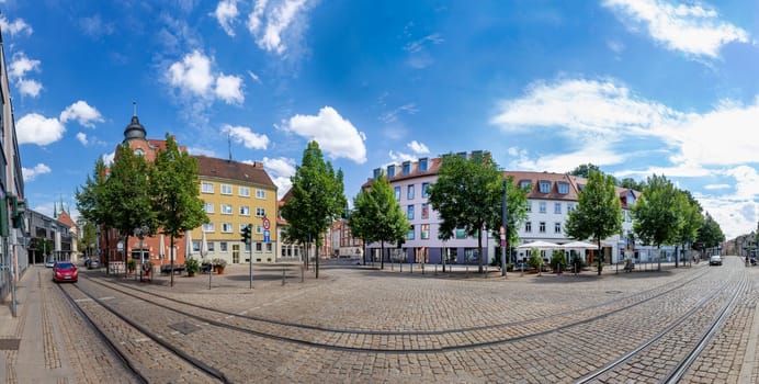 Erfurt, Germany - July 29, 2018: people at the central square in front of the cathedral at the city of Erfurt, Germany. Erfurt is the Capital of Thuringia and the city was first mentioned in 742.