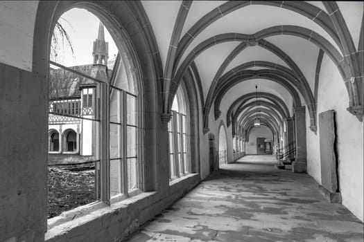 Eberbach, Germany - December 29, 2018: aisle at the cloister of Eberbach in Germany.
