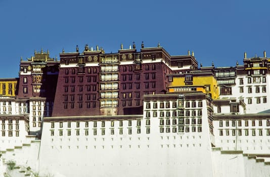 Lhasa, China - January 12, 2019: view to the Potala, the former government building of the Dalai Lama. The Potala serves as museum nowadays.