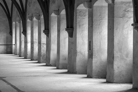 Eberbach, Germany - December 29, 2018: Monks dormitory at monastery Eberbach in Germany.