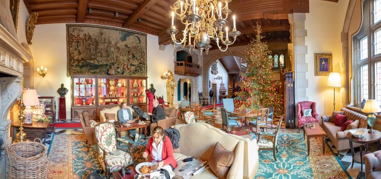Kronberg, Germany - December 22, 2018: people enjoy eating in the historic castle hotel in Kronberg.