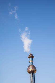 Vienna, Austria - February 15, 2019: Spittelau waste incineration plant of the city Vienna (in German Fernwarme Wien) designed by Hundertwasser.