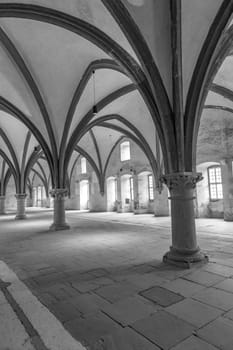 Eberbach, Germany - December 29, 2018: Monks dormitory at monastery Eberbach in Germany.
