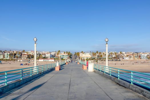 Redondo Beach, USA - March 4, 2019: scenic pier at Manhattan Beach near Los Angeles in sunset mood