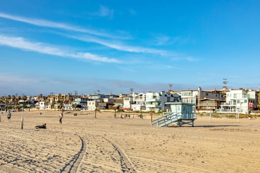 Manhattan Beach, USA - March 4, 2019: scenic pier of Manhattan beach, USA near Los Angeles.
