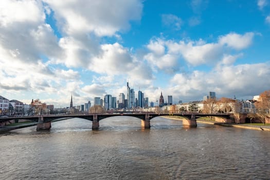 Frankfurt, Germany - January 14, 2019: skyline of Frankfurt am Main with river Main.