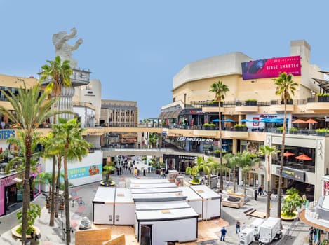 Los Angeles, USA - March 5, 2019: : Hollywood and Highland Complex with shops and restaurants and famous elephants.