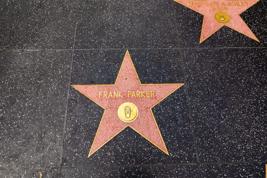 Los Angeles, USA - March 5, 2019: closeup of Star on the Hollywood Walk of Fame for Frank Parker.