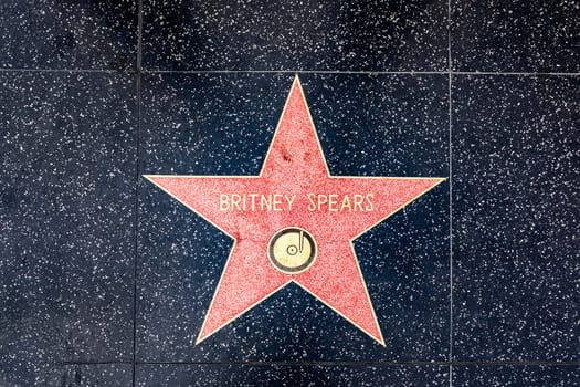 Los Angeles, USA - March 5, 2019: closeup of Star on the Hollywood Walk of Fame for Britney Spears.