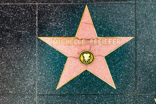 Los Angeles, USA - March 5, 2019: closeup of Star on the Hollywood Walk of Fame for Michelle Pfeiffer