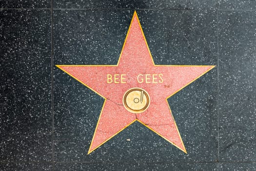 Los Angeles, USA - March 5, 2019: closeup of Star on the Hollywood Walk of Fame for Bee Gees.