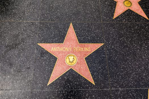 Los Angeles, USA - March 5, 2019: closeup of Star on the Hollywood Walk of Fame for Anthony Perkins.