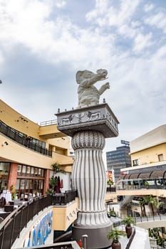 Los Angeles, USA - March 5, 2019: : Hollywood and Highland Complex with shops and restaurants and famous elephants.