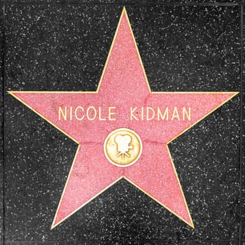Los Angeles, USA - March 5, 2019: closeup of Star on the Hollywood Walk of Fame for Nicole Kidman.
