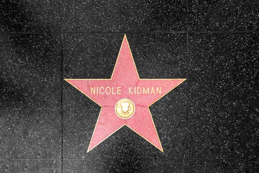 Los Angeles, USA - March 5, 2019: closeup of Star on the Hollywood Walk of Fame for Nicole Kidman.
