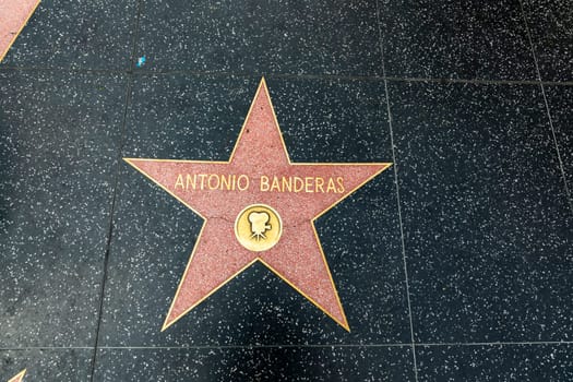 Los Angeles, USA - March 5, 2019: closeup of Star on the Hollywood Walk of Fame for Antonio Banderas.