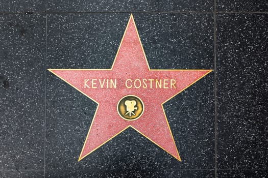 Los Angeles, USA - March 5, 2019: closeup of Star on the Hollywood Walk of Fame for Kevin Costner.