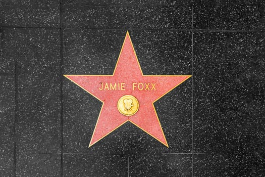 Los Angeles, USA - March 5, 2019: closeup of Star on the Hollywood Walk of Fame for Jamie Foxx.