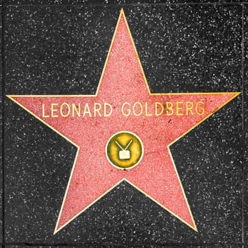 Los Angeles, USA - March 5, 2019: closeup of Star on the Hollywood Walk of Fame for Leonard Goldberg.
