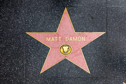 Los Angeles, USA - March 5, 2019: closeup of Star on the Hollywood Walk of Fame for Matt Damon.