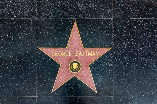 LOS ANGELES, USA - MAR 5, 2019: closeup of Star on the Hollywood Walk of Fame for George Eastman.