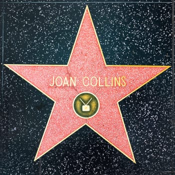 Los Angelesd, USA - March 5, 2019: closeup of Star on the Hollywood Walk of Fame for Joan Collins.