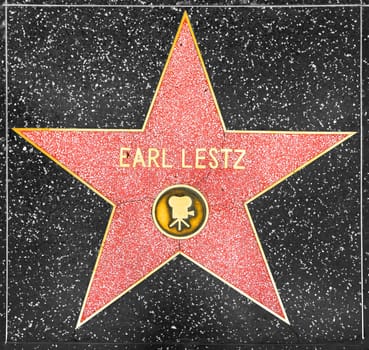 Los Angeles, USA - March 5, 2019: closeup of Star on the Hollywood Walk of Fame for Earl Lestz.