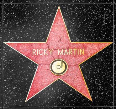 Los Angeles, USA - March 5, 2019: closeup of Star on the Hollywood Walk of Fame for Ricky Martin.