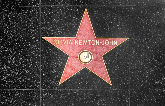 Los Angeles, USA - March 5, 2019: closeup of Star on the Hollywood Walk of Fame for Olivia Newton-John.