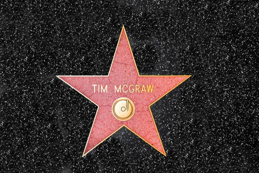 Los Angeles, USA - March 5, 2019: closeup of Star on the Hollywood Walk of Fame for Tim Mcgraw.