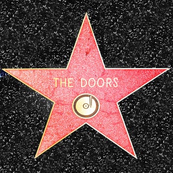 Los Angeles, USA - March 5, 2019: closeup of Star on the Hollywood Walk of Fame for the Doors