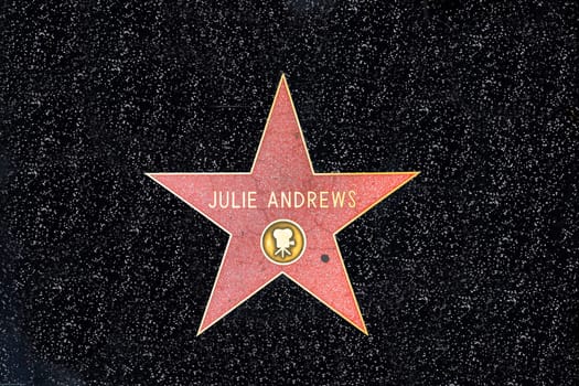 Los Angeles, USA - March 5, 2019: closeup of Star on the Hollywood Walk of Fame for Julie Andrews.
